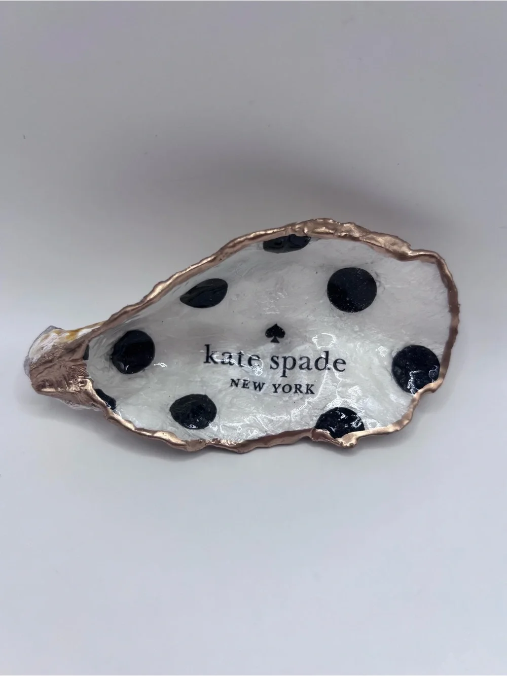 kate spade White & Black Polka Dot Trinket Dish with Gold Rim